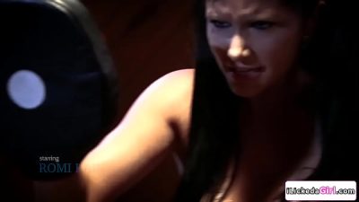 Big tits lesbian trainer seducing then making client squirt