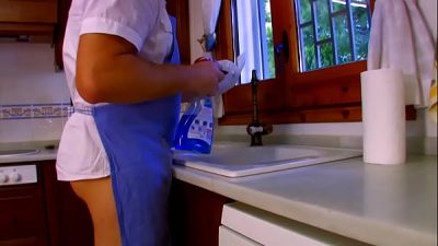 Hot MILF in sexy lingerie gets fucked in the kitchen